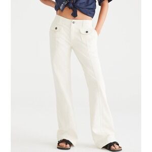 Aeropostale Womens Low Rise Flare‎ Cargo Ivory Pants Y2K Size 16
